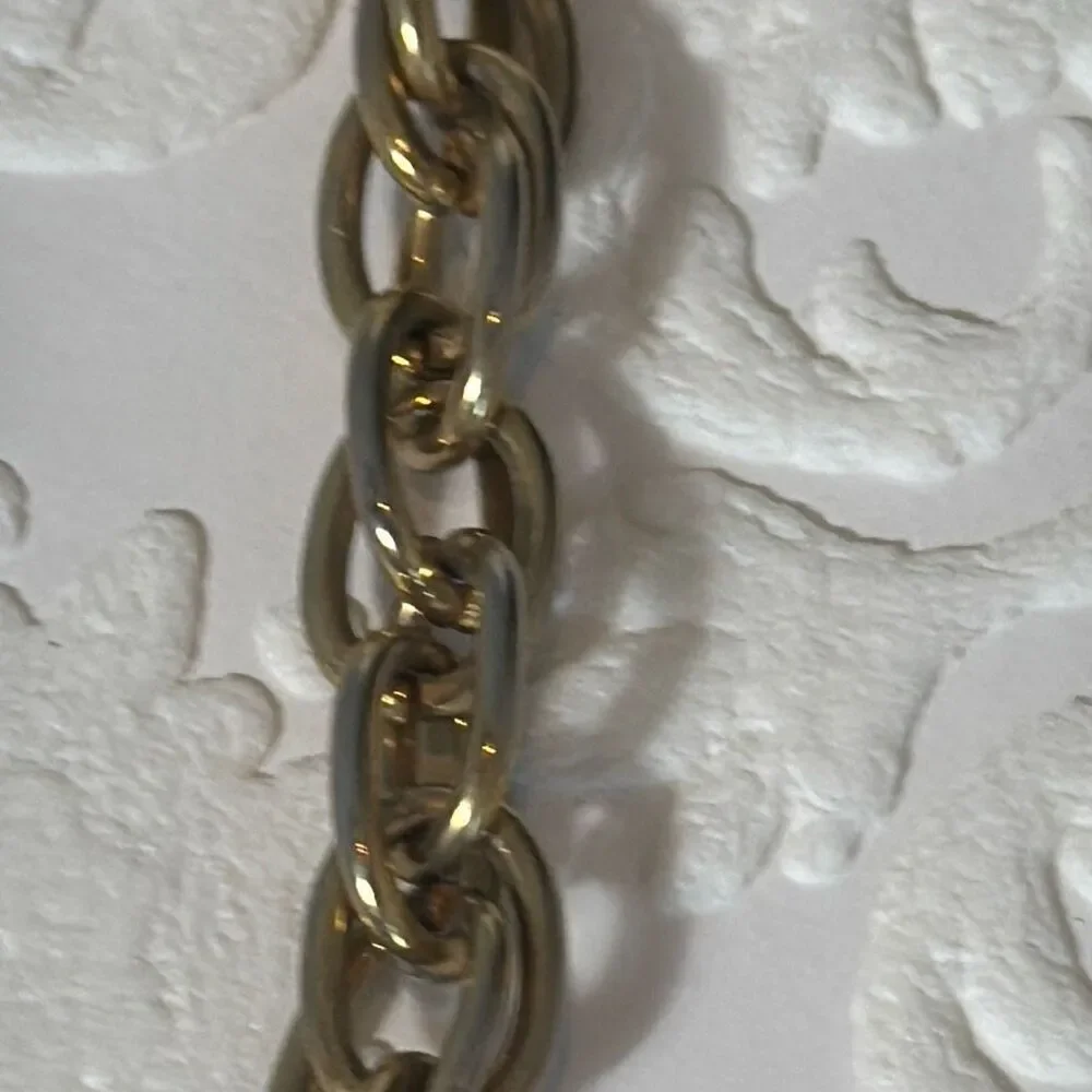 Vintage Gold Tone Long Chunky Chain Necklace With‎ Faux Amber Beads 30”
